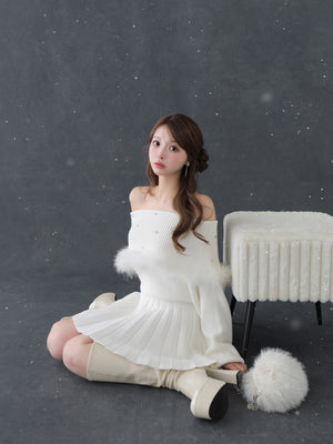 Fur bijou off shoulder mini onepiece(eme10483)