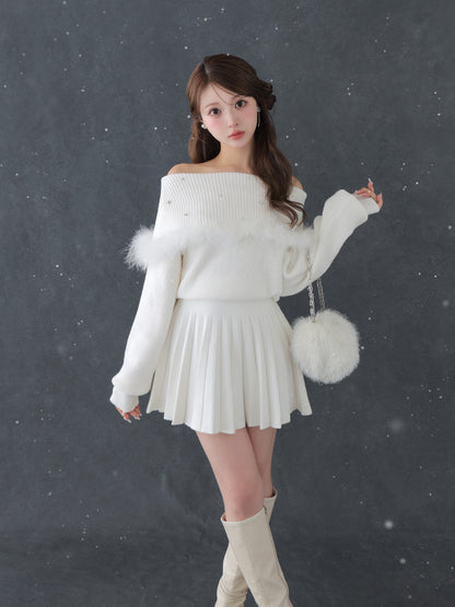 Fur bijou off shoulder mini onepiece(eme10483)