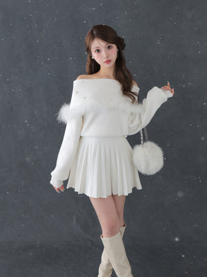 Fur bijou off shoulder mini onepiece(eme10483)