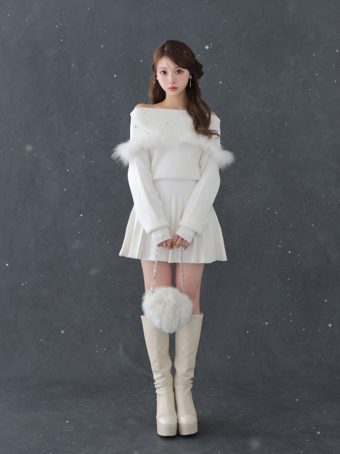 Fur bijou off shoulder mini onepiece(eme10483)