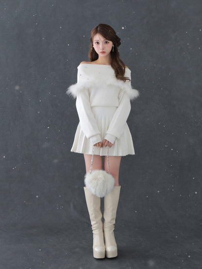 Fur bijou off shoulder mini onepiece(eme10483)