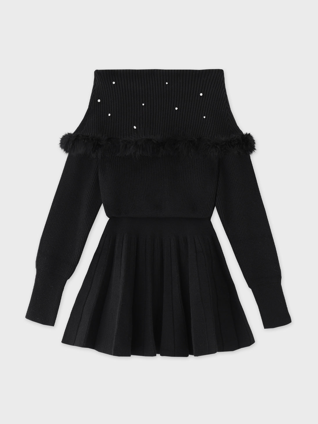 Fur bijou off shoulder mini onepiece(eme10483)