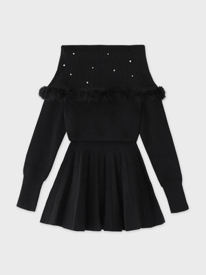 Fur bijou off shoulder mini onepiece(eme10483)