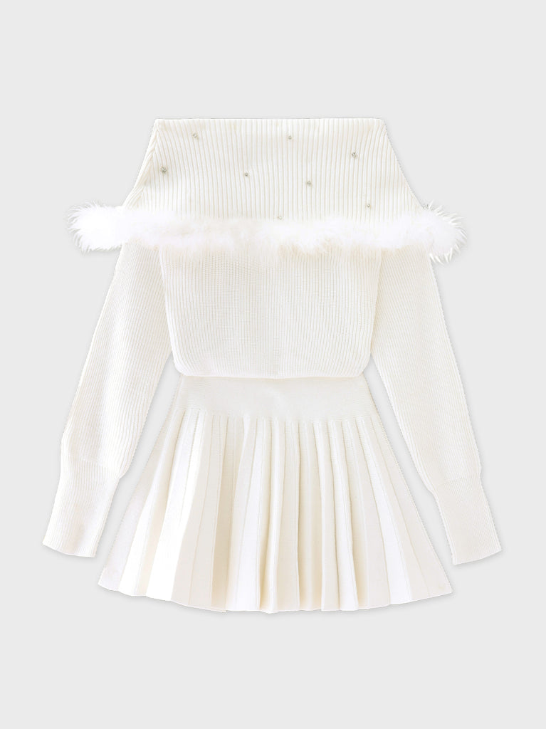 Fur bijou off shoulder mini onepiece(eme10483)