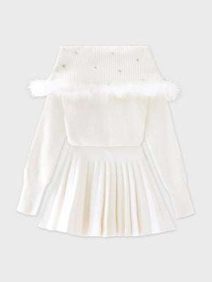 Fur bijou off shoulder mini onepiece(eme10483)