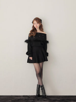 Fur bijou off shoulder mini onepiece(eme10483)