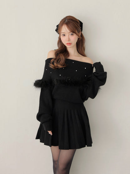 Fur bijou off shoulder mini onepiece(eme10483)