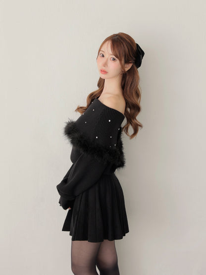 Fur bijou off shoulder mini onepiece(eme10483)