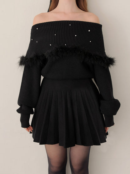 Fur bijou off shoulder mini onepiece(eme10483)