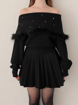 Fur bijou off shoulder mini onepiece(eme10483)