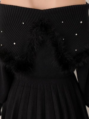 Fur bijou off shoulder mini onepiece(eme10483)