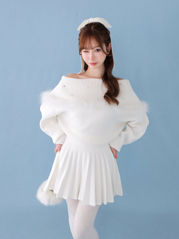 Fur bijou off shoulder mini onepiece(eme10483)