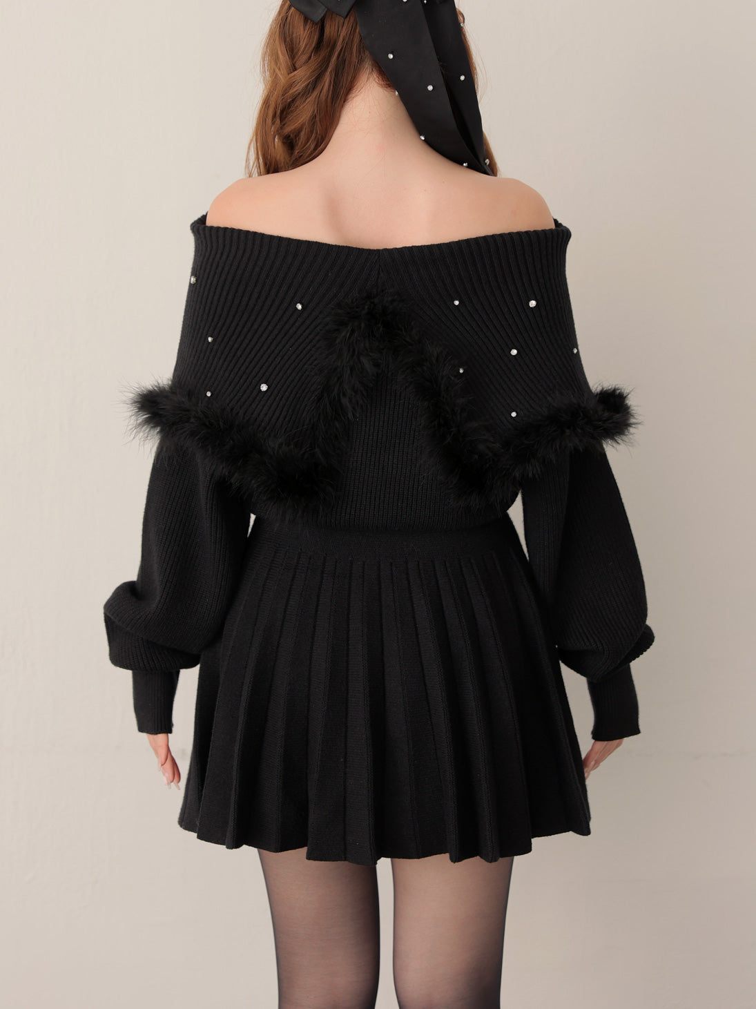 Fur bijou off shoulder mini onepiece(eme10483)