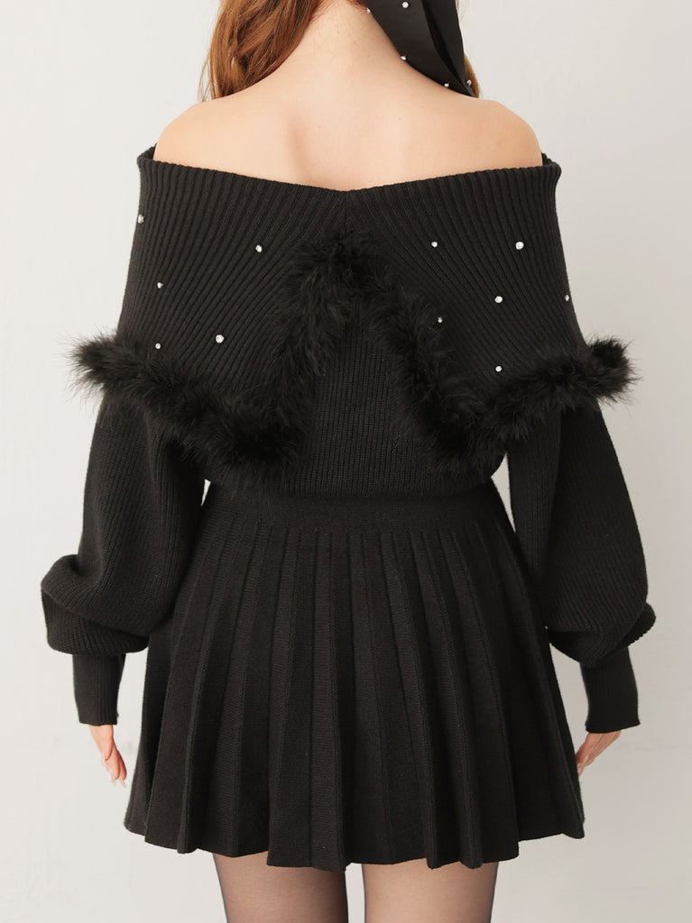 Fur bijou off shoulder mini onepiece(eme10483)