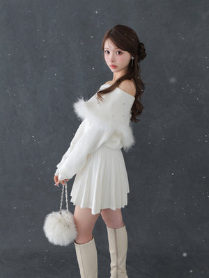 Fur bijou off shoulder mini onepiece(eme10483)