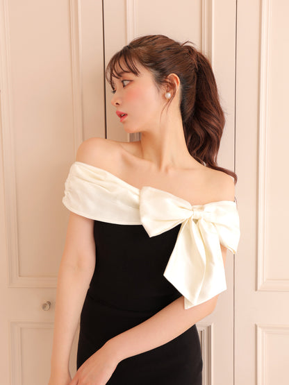 Ribbon docking off shoulder knit tops(eme10491)