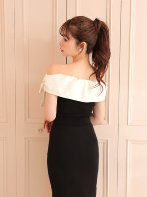 Ribbon docking off shoulder knit tops(eme10491)