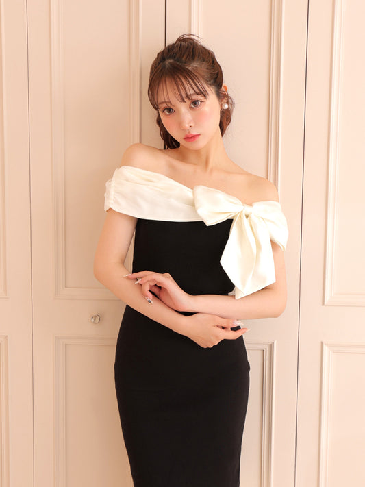 Ribbon docking off shoulder knit tops(eme10491)
