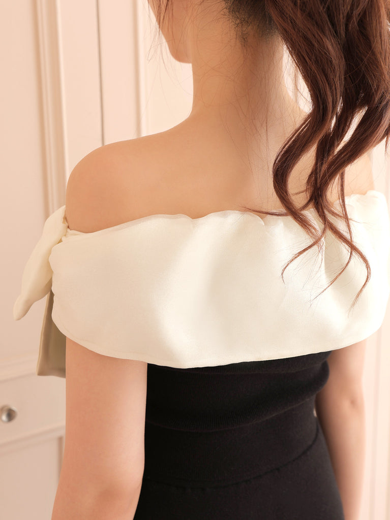 Ribbon docking off shoulder knit tops(eme10491)