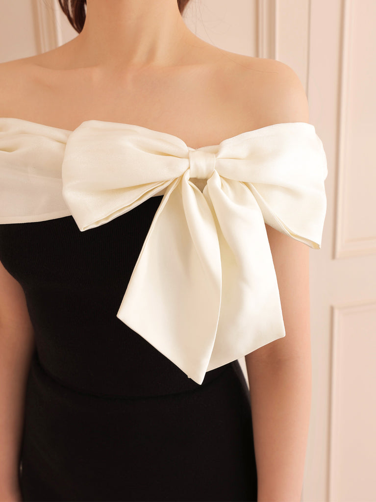 Ribbon docking off shoulder knit tops(eme10491)