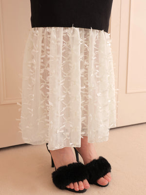 Ribbon tulle docking knit skirt(eme10492)