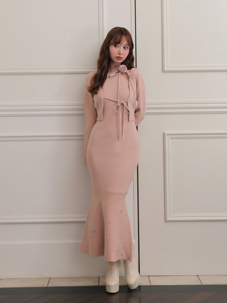 Rose brooch ensemble knit onepiece(eme10496)