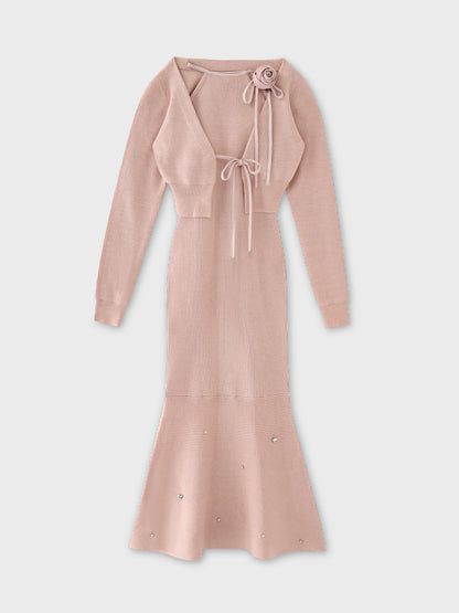 Rose brooch ensemble knit onepiece(eme10496)