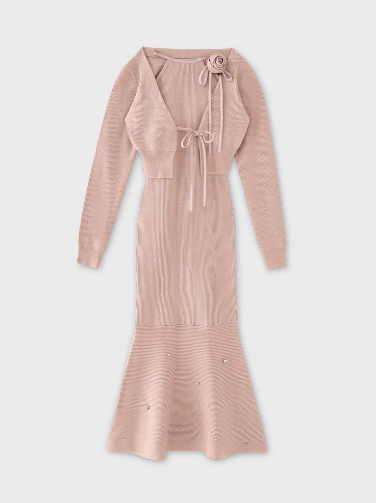 Rose brooch ensemble knit onepiece(eme10496)