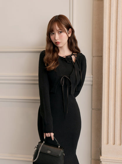 Rose brooch ensemble knit onepiece(eme10496)