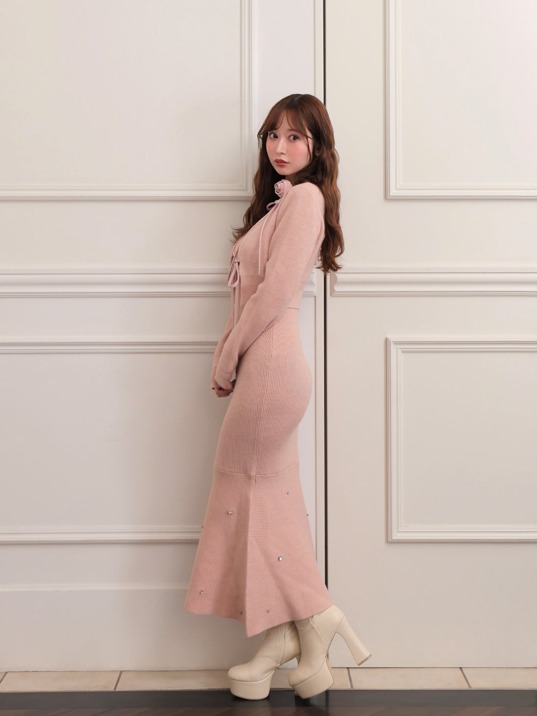 Rose brooch ensemble knit onepiece(eme10496) – M me eme
