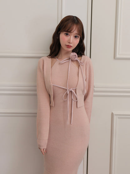 Rose brooch ensemble knit onepiece(eme10496)