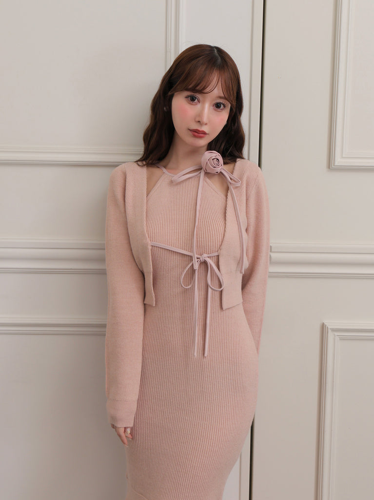 Rose brooch ensemble knit onepiece(eme10496)