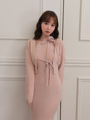 Rose brooch ensemble knit onepiece(eme10496)