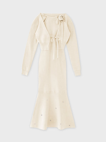 Rose brooch ensemble knit onepiece(eme10496)