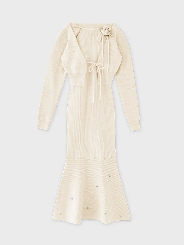 Rose brooch ensemble knit onepiece(eme10496)