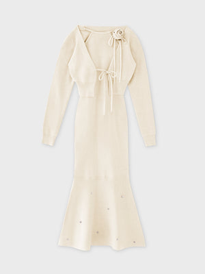 Rose brooch ensemble knit onepiece(eme10496)