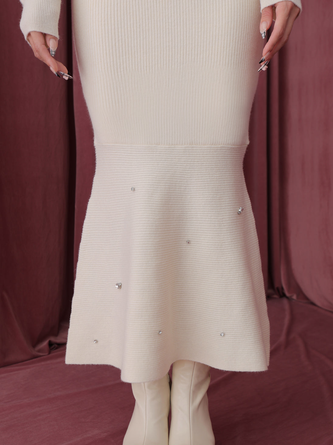 Rose brooch ensemble knit onepiece(eme10496)