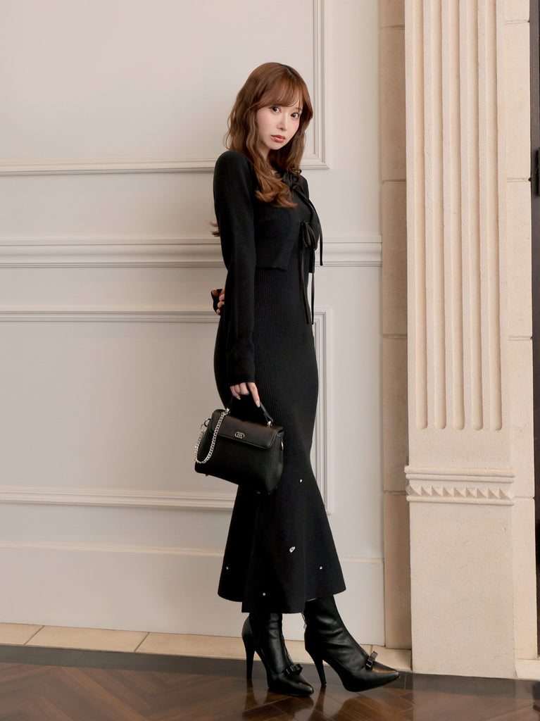 Rose brooch ensemble knit onepiece(eme10496)