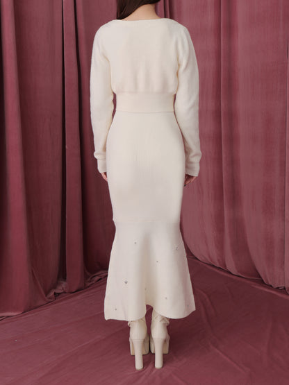 Rose brooch ensemble knit onepiece(eme10496)