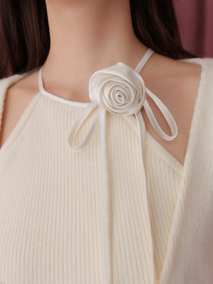 Rose brooch ensemble knit onepiece(eme10496)