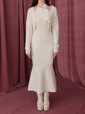 Rose brooch ensemble knit onepiece(eme10496)