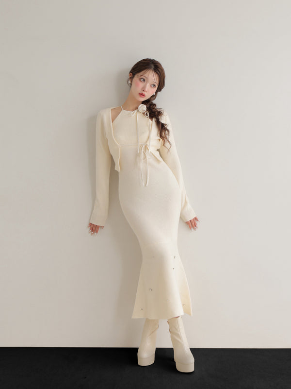 Rose brooch ensemble knit onepiece(eme10496)