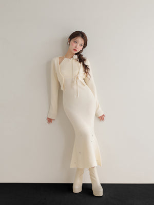 Rose brooch ensemble knit onepiece(eme10496)