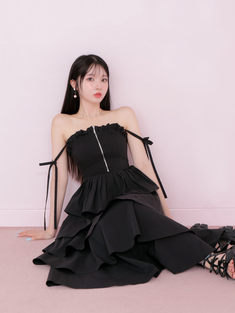 Side ribbon tiered onepiece(eme10497)