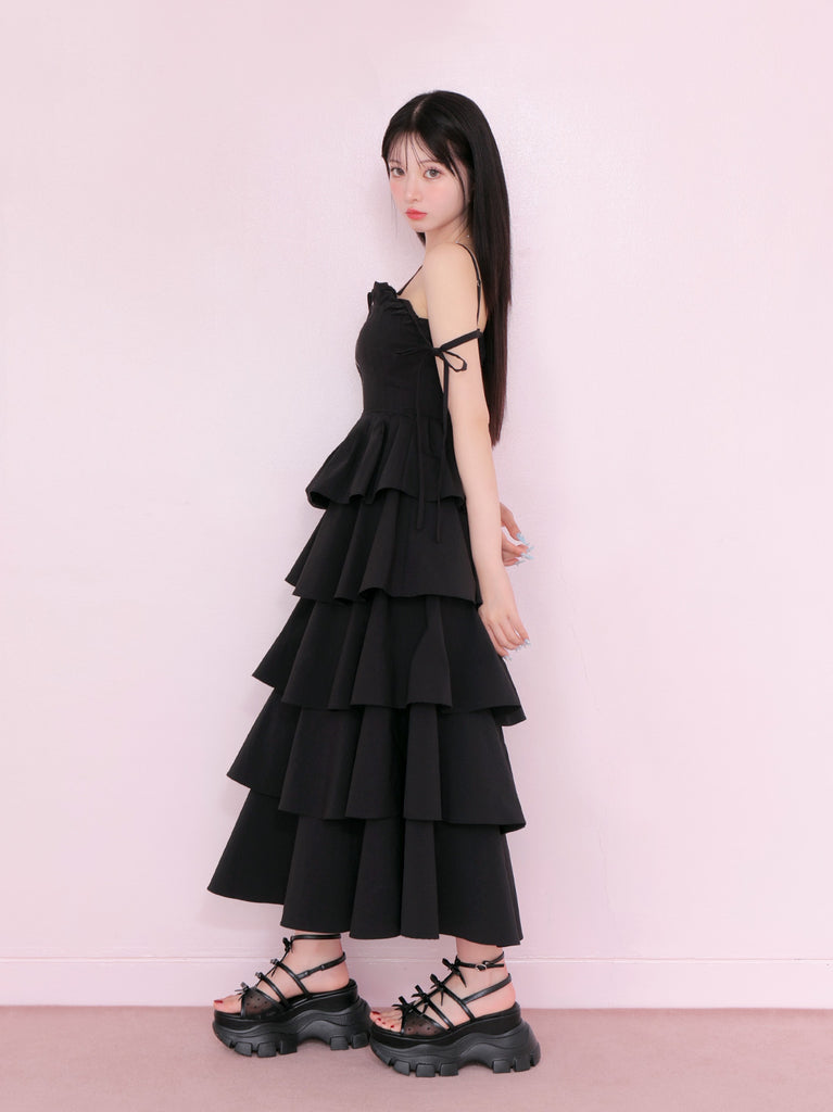 Side ribbon tiered onepiece(eme10497)