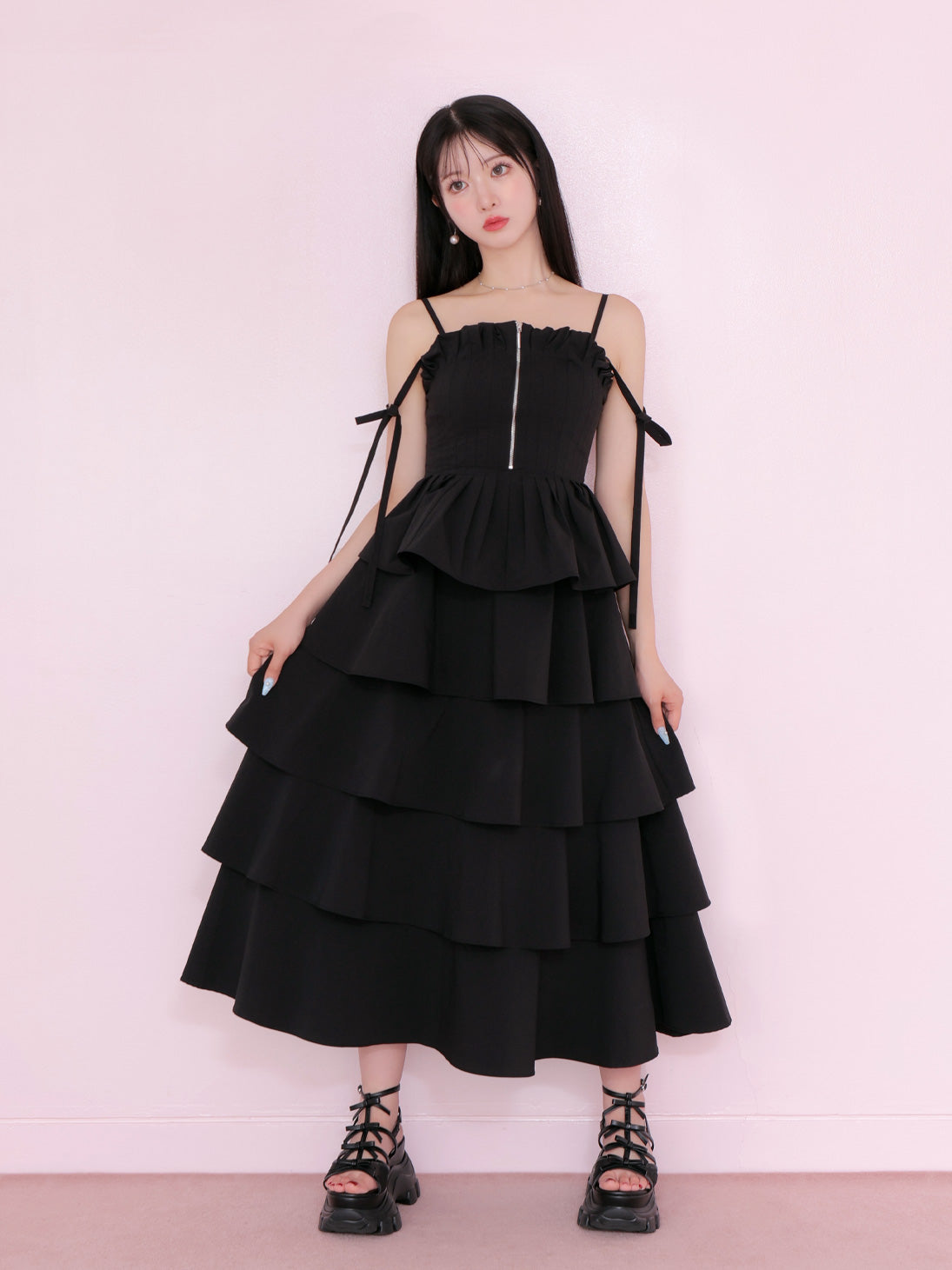 Side ribbon tiered onepiece(eme10497)