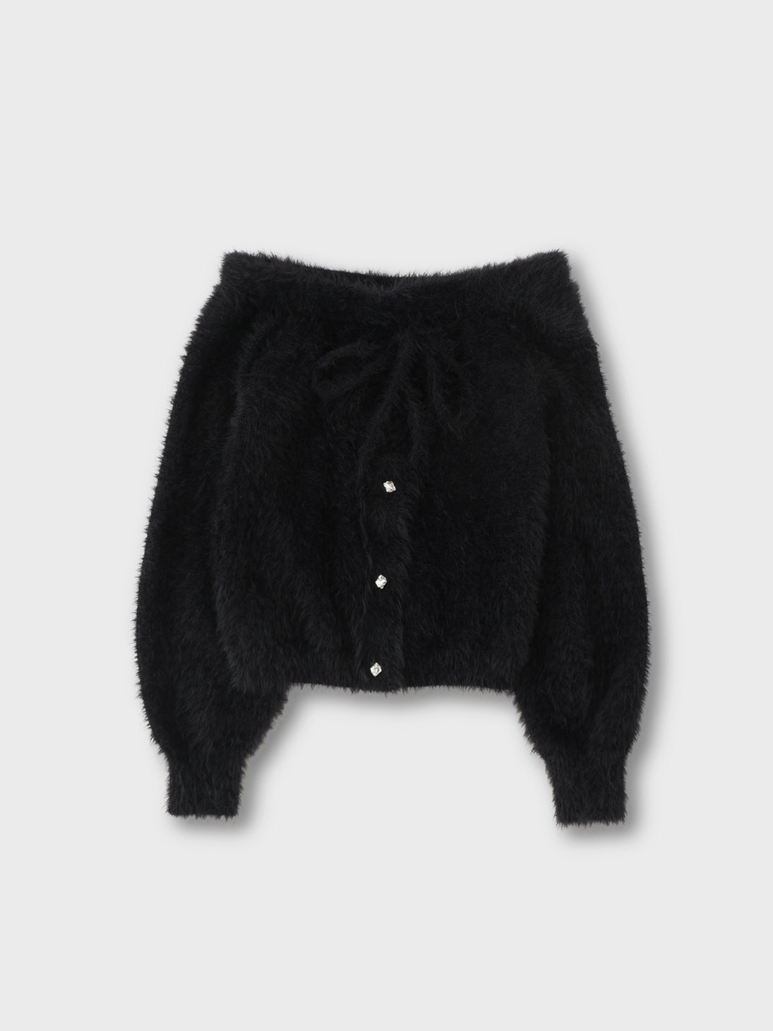 Ribbon off shoulder shaggy knit tops (eme10525)