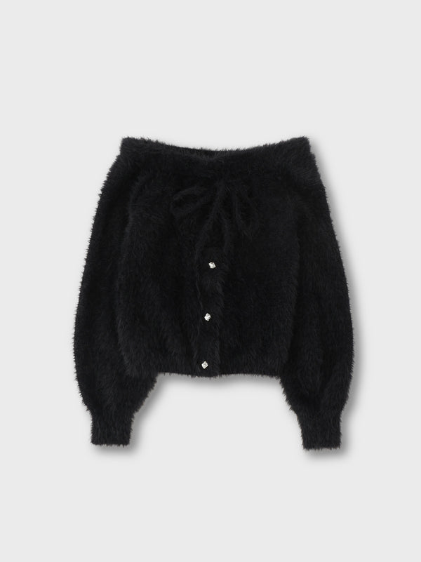 【SALE】【70％OFF】Ribbon off shoulder shaggy knit tops (eme10525)