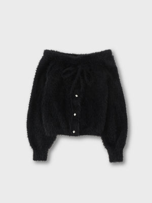 Ribbon off shoulder shaggy knit tops (eme10525)