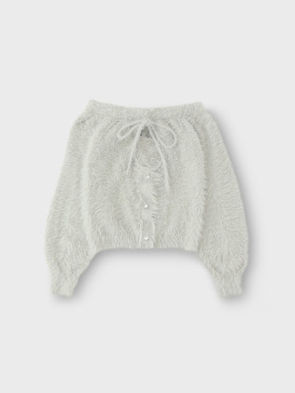 Ribbon off shoulder shaggy knit tops (eme10525)